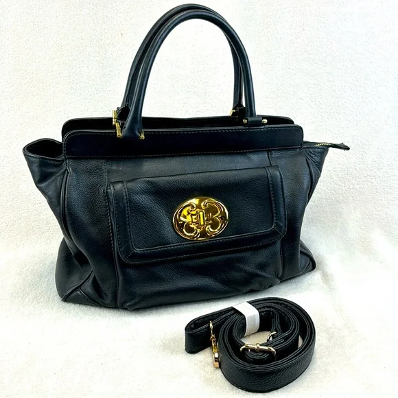 Emma Fox Bags Emma Fox Black Pebbled Leather Handbag With Gold Hardware Poshmark